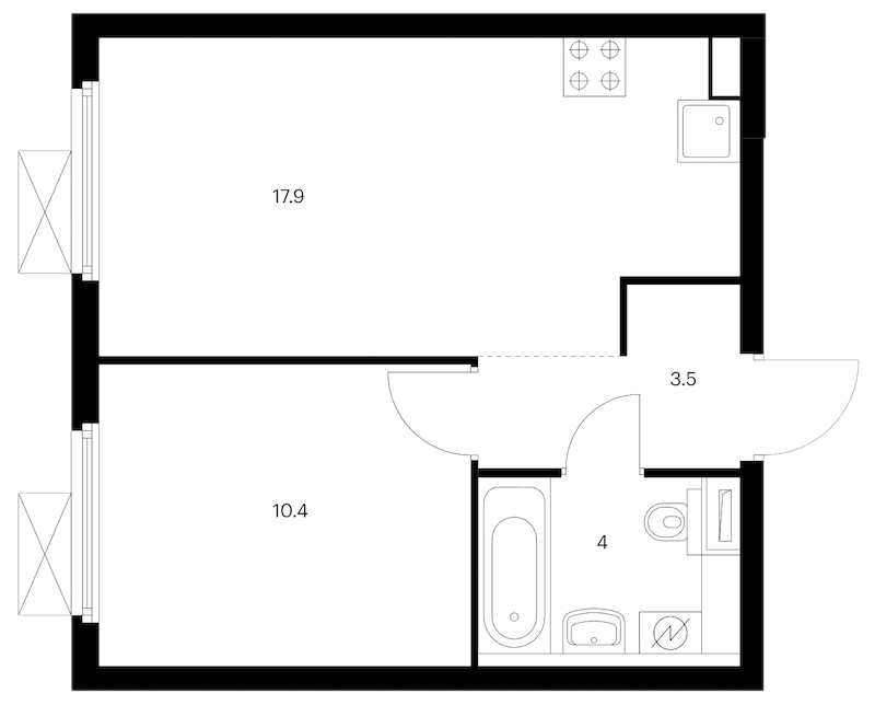1-комнатная квартира 35.8 м², 9/14 эт., ЖК «Витебский парк»